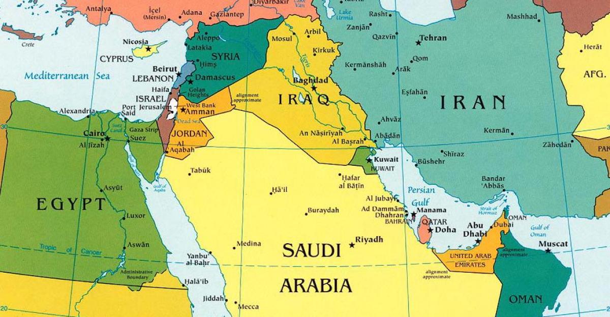 mapa Saudi Arabia inguruko herrialdeak