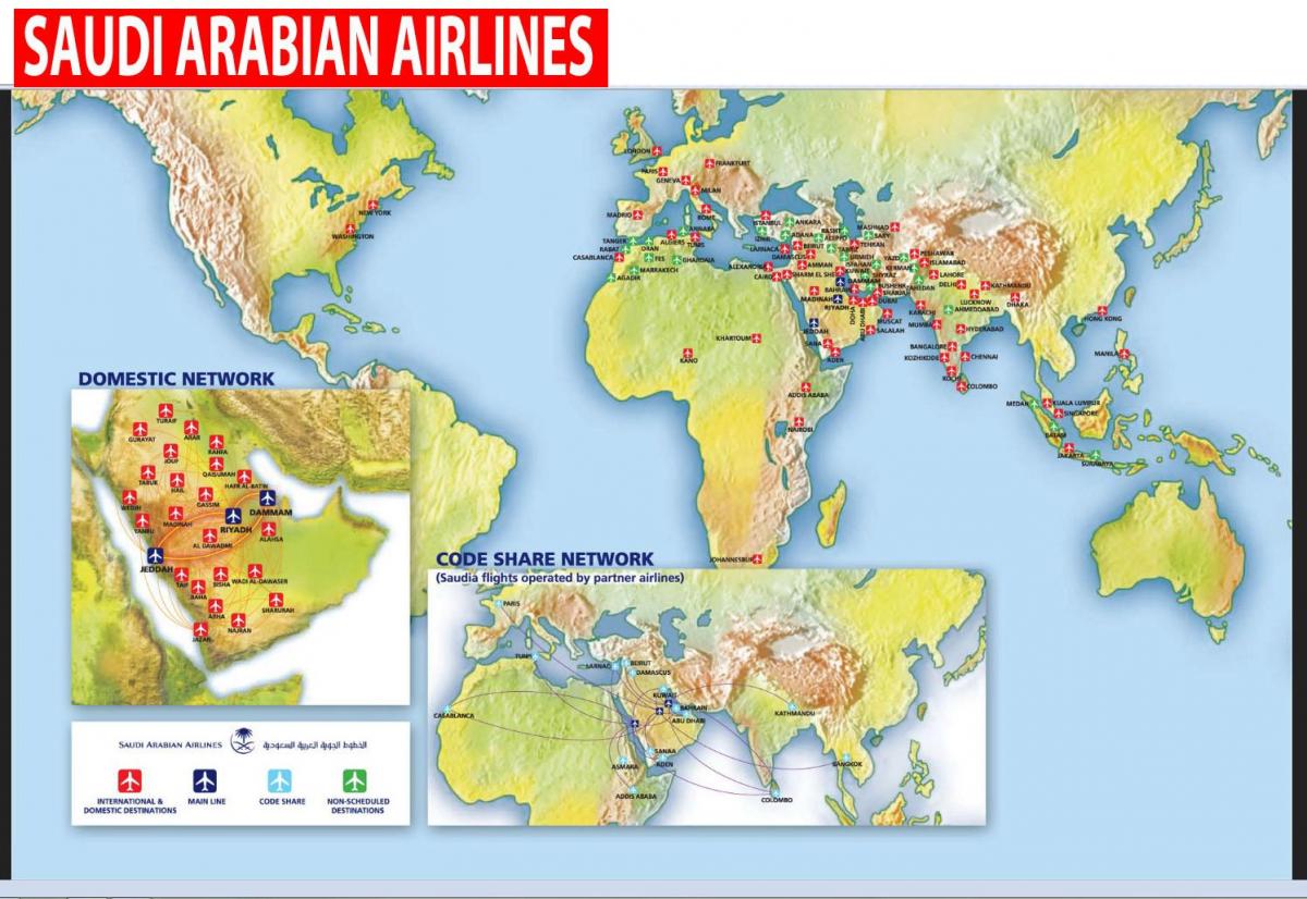 Mapa Saudi Arabiako airlines ibilbidea