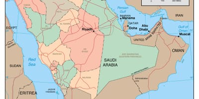 Mapa eskema Saudi Arabiako herrialde mugakideetako