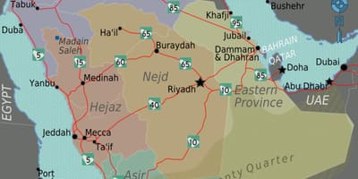 Mapa Saudi Arabia hiri distantzia