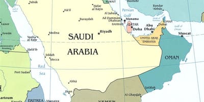 Mapa Saudi Arabiako penintsulan