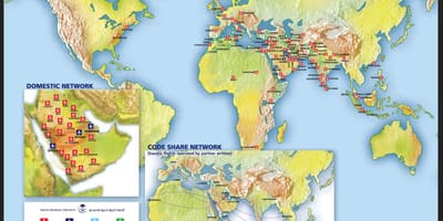 Mapa Saudi Arabiako airlines ibilbidea