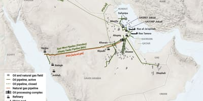 Saudi Arabiako petrolio mapa